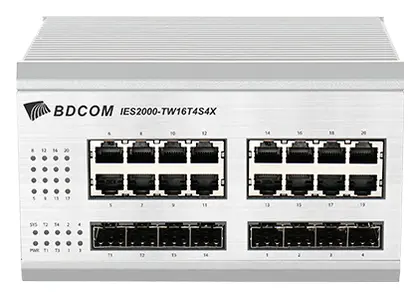 BDCOM IES2000-TU16T4S4X 16 Port Gigabit 4×SFP 4×10G SFP+ L2+ Endüstriyel Switch