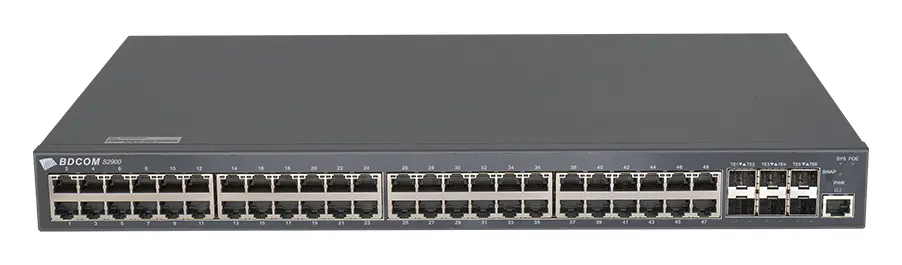 BDCOM S2900-48P6X 48 Port Gigabit PoE 6×10G SFP+ L2+ Yönetilebilir Switch