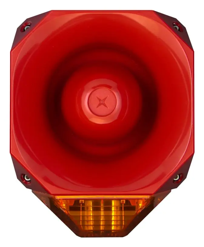 Eaton 7021122FUL-0314X Asserta 24V DC 120dB Amber Lens Kırmızı Gövde Yangın Sireni / Flaşör