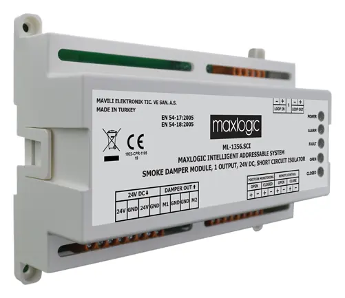 Mavili ML-1358.SCI Akıllı Adresli Duman Damper Modülü, 1 Çıkışlı 230V AC, Kısa Devre İzolatörlü