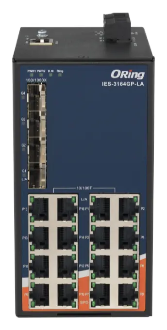 ORing IES-3164GP-LA 20 Port Ethernet switch ve 16x10/100Base-T(X) ve 4x100/1000Base-(F)X, SFP socket Endüstriyel Yönetilebilir Switch — görsel 2
