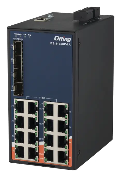 ORing IES-3164GP-LA 20 Port Ethernet switch ve 16x10/100Base-T(X) ve 4x100/1000Base-(F)X, SFP socket Endüstriyel Yönetilebilir Switch — görsel 3