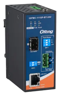 ORing IGPMC-111GP-BT-24V IEEE 802.3bt PoE Medya Dönüştürücü ve 1GE PoE ve 1G SFP socket, 24VDC Endüstriyel PoE Medya Dönüştürücü — görsel 3