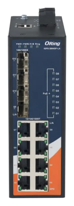 ORing IGPS-3084GP-LA 12 Port Gigabit PoE Ethernet switch ve 8x10/100/1000Base-T(X) P.S.E. ve 4x100/1000Base-(F)X Endüstriyel Yönetilebilir PoE Switch — görsel 2