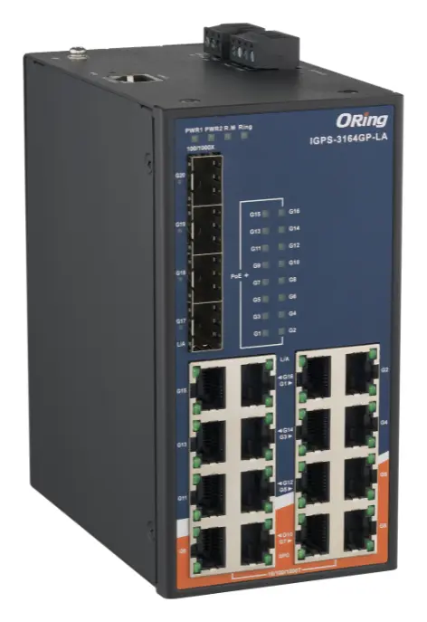 ORing IGPS-3164GP-LA 20 Port Gigabit PoE Ethernet switch ve 16x10/100/1000Base-T(X) P.S.E. ve 4x100/1000Base-(F)X Endüstriyel Yönetilebilir PoE Switch