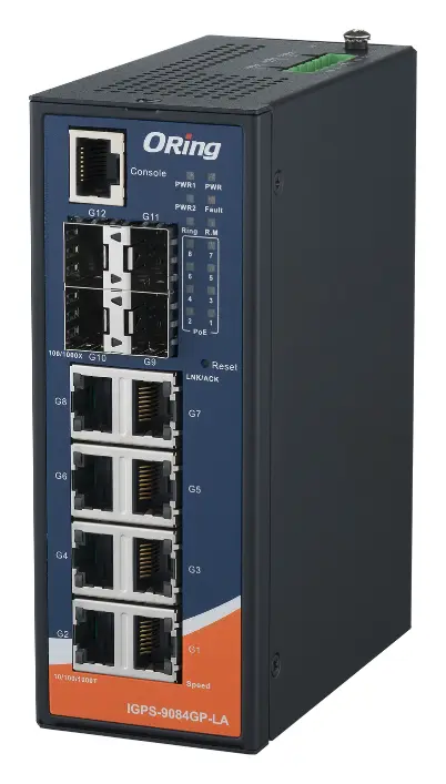 ORing IGPS-9084GP-LA-PN PROFINET CC-B Ethernet Switch ve 8GE PoE ve 4G SFP, IEEE 802.3af/at Endüstriyel Yönetilebilir PoE Switch — görsel 3
