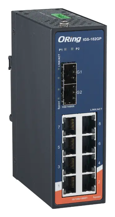ORing IGS-182GP 8GE+ 2G SFP Endüstriyel Yönetilemez Switch