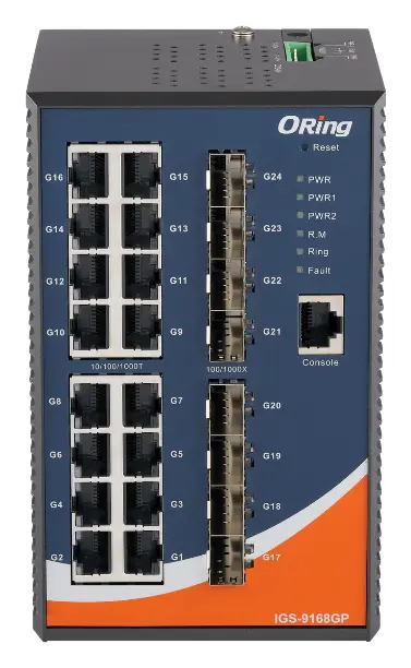 ORing IGS-9168GP 16GE + 8G SFP Cyber-hardened L2 Endüstriyel Yönetilebilir Switch — görsel 2