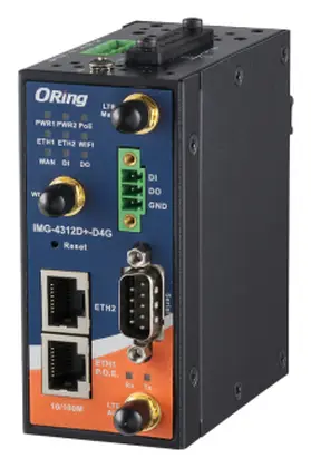 ORing IMG-4312D+-D4G FirstNet approved LTE Gateway ve WIFI4, 2FE ve 1 RS-232/422/485 port Endüstriyel IoT Gateway