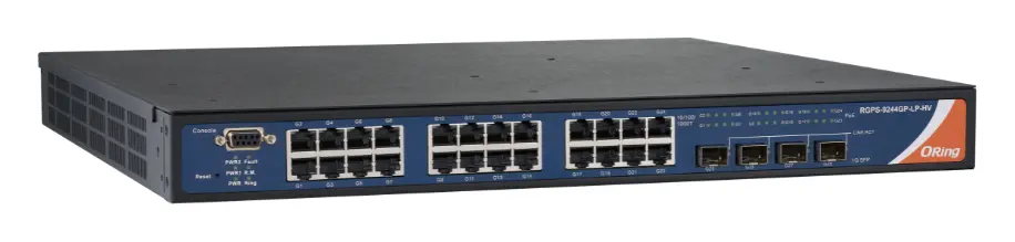 ORing RGPS-9244GP-LP-HV 28 Port Gigabit PoE Switch ve 24x 10/100/1000Base-T(X) P.S.E. ve 4x 1G Base-X SFP+ socket Endüstriyel Yönetilebilir PoE Switch