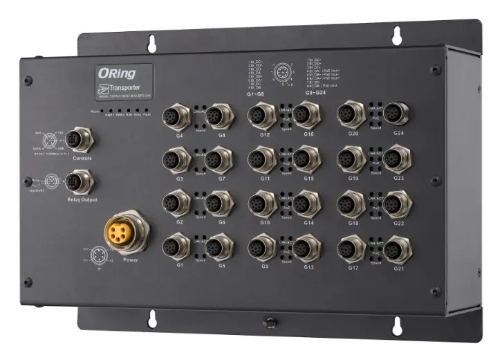 ORing TGPS-9168GT-M12-BP2-24V EN50155 24 Port Yönetilebilir Gigabit PoE Ethernet switch ve 16x10/100/1000Base-T(X) P.S.E. EN50155 Demiryolu PoE Switch — görsel 3