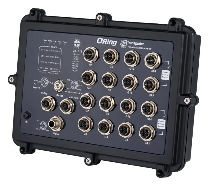 ORing TGS-W9160-M12X-BP2-WV-IP54 EN50155 16 Port Yönetilebilir Gigabit Ethernet switch ve 16x10/100/1000Base-T(X) EN50155 Demiryolu Switch — görsel 3