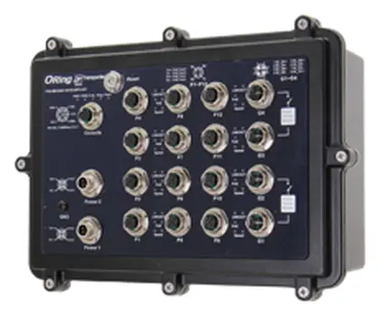 ORing TPS-W9124GT-M12X-BP2-24V-IP54 EN50155 16 Port Yönetilebilir PoE Ethernet switch with12x10/100Base-T(X) P.S.E. EN50155 Demiryolu PoE Switch