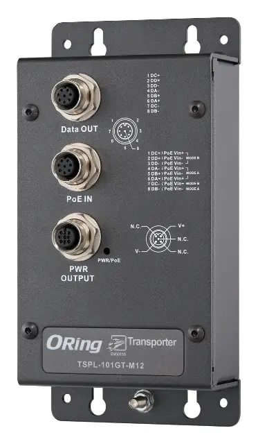 ORing TSPL-101GT-M12-24V EN50155 1 Port Gigabit PoE Splitter, M12 konnektör, IEEE 802.3af/at, 24VDC Endüstriyel PoE Splitter — görsel 3