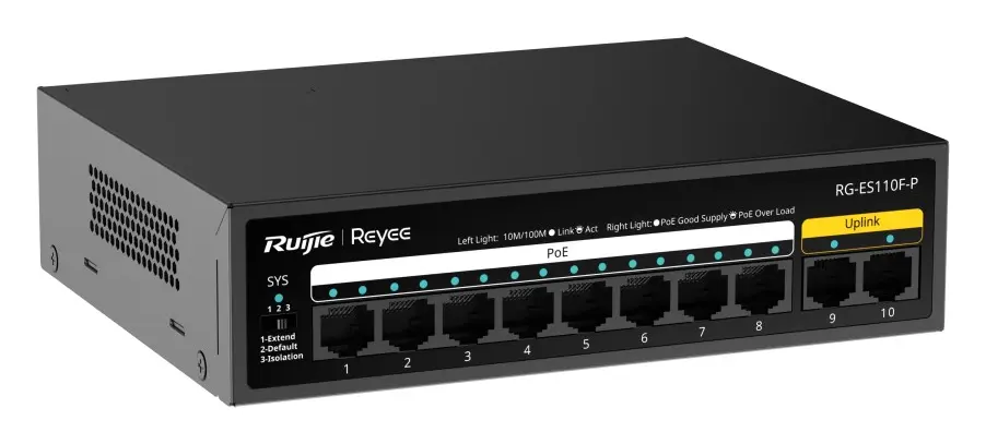 Reyee RG-ES110F-P 10 Port Fast Ethernet PoE Yönetilemez Switch — görsel 3
