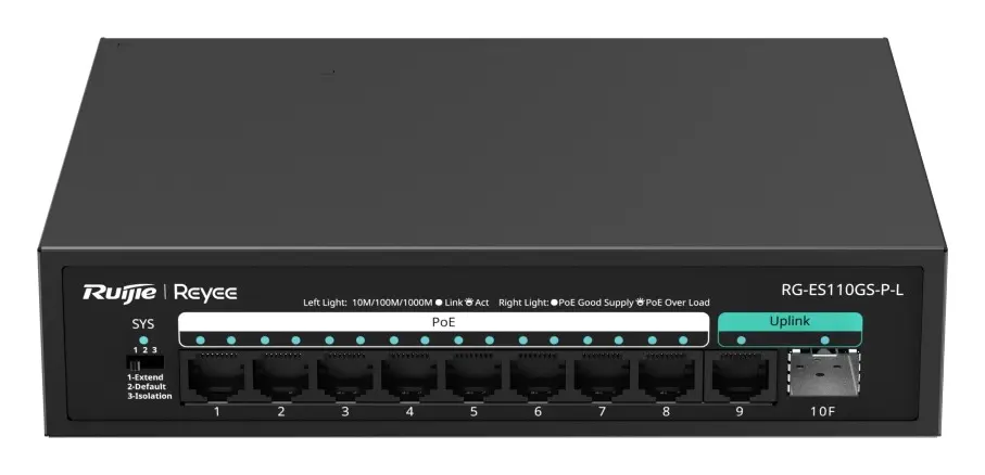 Reyee RG-ES110GS-P-L 9 Port Gigabit PoE 1×SFP Yönetilemez Switch