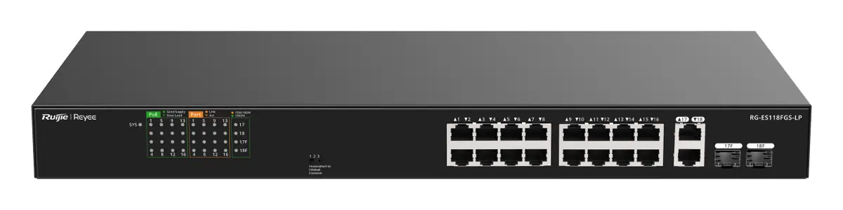Reyee RG-ES118FGS-LP 16 Port Fast Ethernet PoE 2×Gigabit Yönetilemez Switch — görsel 2