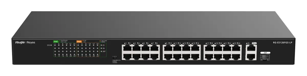 Reyee RG-ES126FGS-LP 24 Port Fast Ethernet PoE 2×Gigabit Yönetilemez Switch — görsel 4