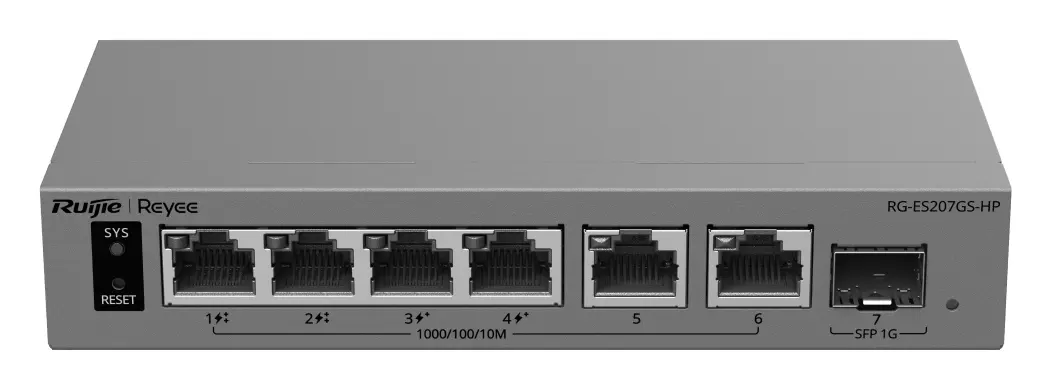 Reyee RG-ES207GS-HP 6 Port Gigabit PoE++ 1×SFP Akıllı Yönetilebilir Switch — görsel 2