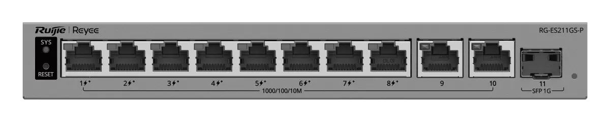 Reyee RG-ES211GS-LP 10 Port Gigabit PoE+ 1×SFP Akıllı Yönetilebilir Switch