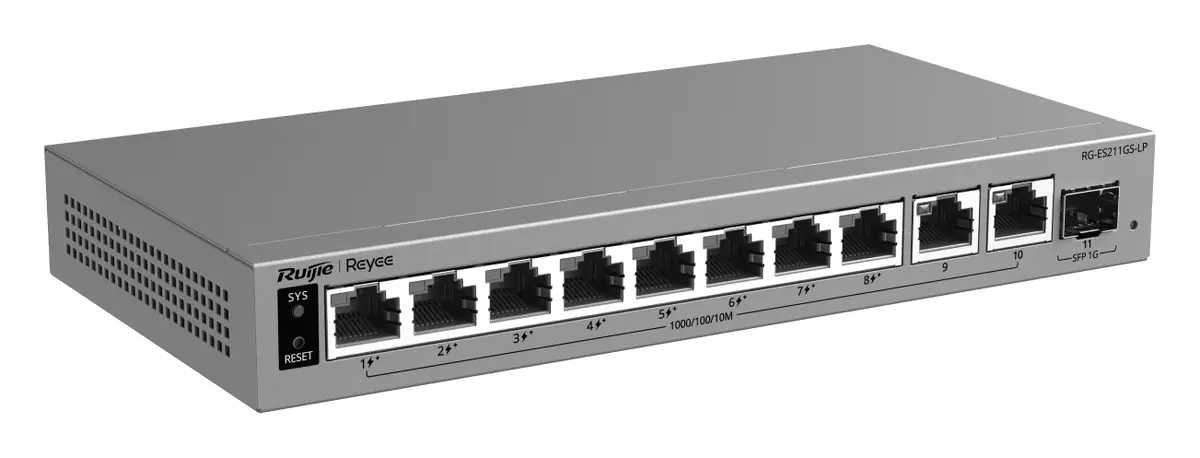 Reyee RG-ES211GS-LP 10 Port Gigabit PoE+ 1×SFP Akıllı Yönetilebilir Switch — görsel 4