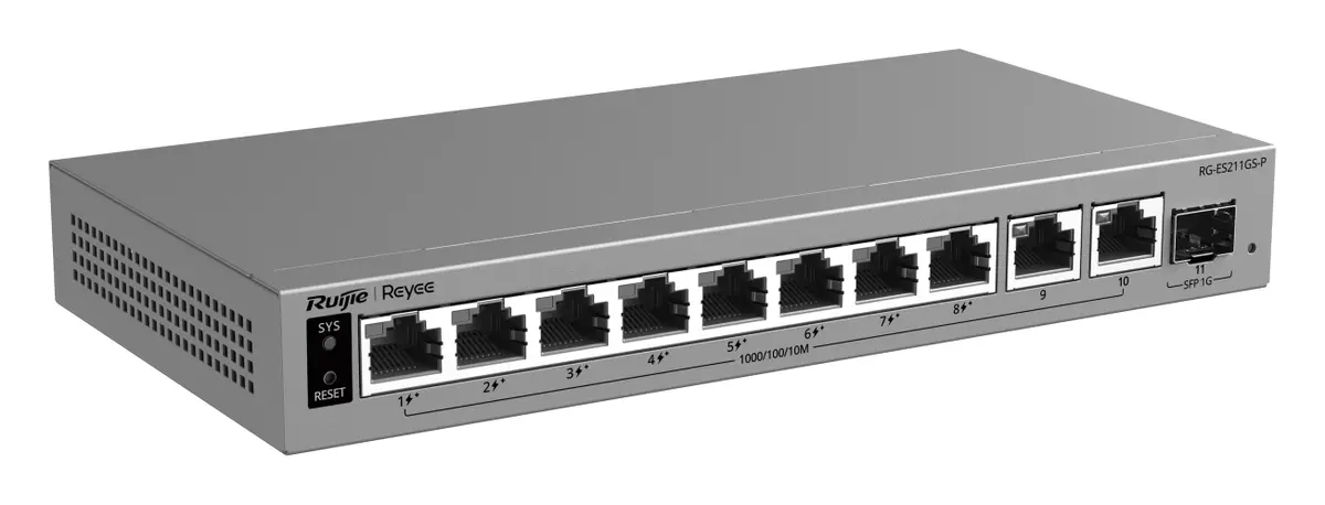 Reyee RG-ES211GS-P 10 Port Gigabit PoE+ 1×SFP Akıllı Yönetilebilir Switch — görsel 3