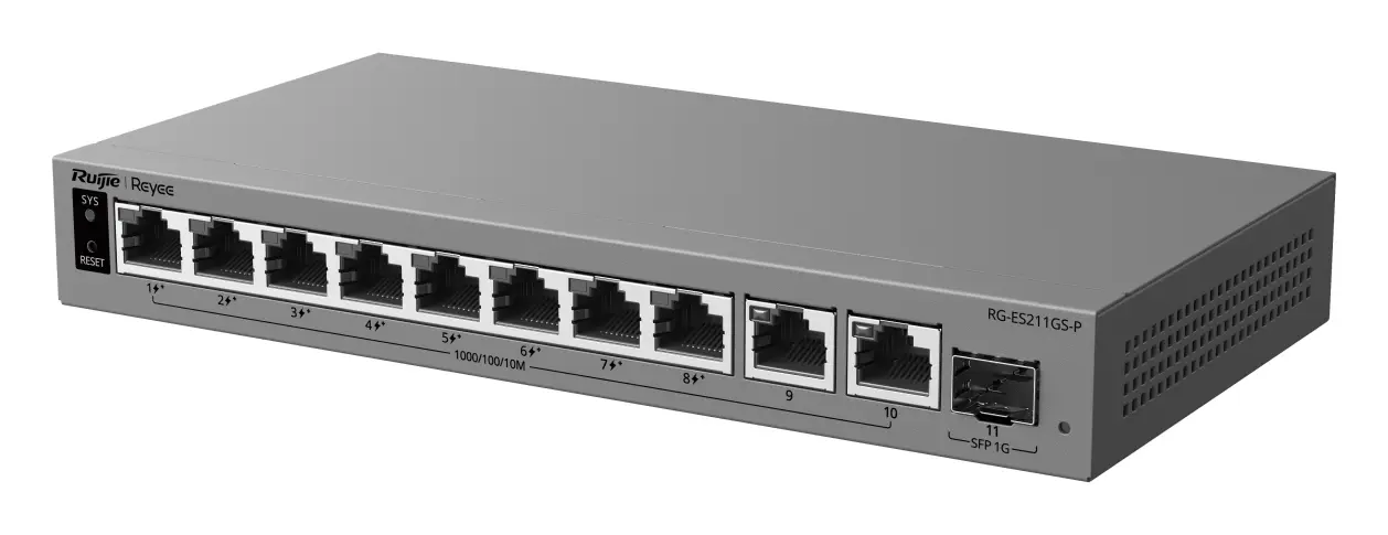 Reyee RG-ES211GS-P 10 Port Gigabit PoE+ 1×SFP Akıllı Yönetilebilir Switch — görsel 4