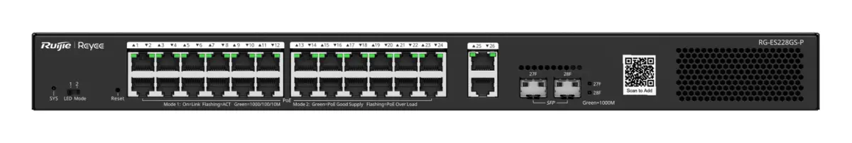 Reyee RG-ES228GS-P 24 Port Gigabit PoE+ 2×SFP Akıllı Yönetilebilir Switch