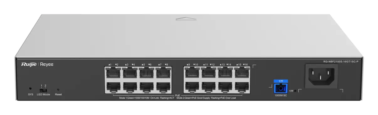 Reyee RG-NBF2100S-16GT1SC-P 16 Port Gigabit PoE+ 1×Optik Yönetilebilir Switch