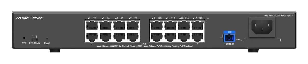 Reyee RG-NBF2100S-16GT1SC-P 16 Port Gigabit PoE+ 1×Optik Yönetilebilir Switch — görsel 4