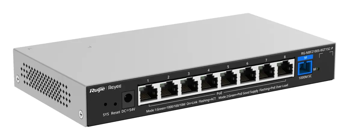 Reyee RG-NBF2100S-8GT1SC-P 8 Port Gigabit PoE+ 1×Optik Yönetilebilir Switch — görsel 2
