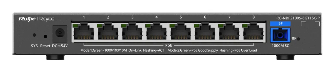 Reyee RG-NBF2100S-8GT1SC-P 8 Port Gigabit PoE+ 1×Optik Yönetilebilir Switch — görsel 4