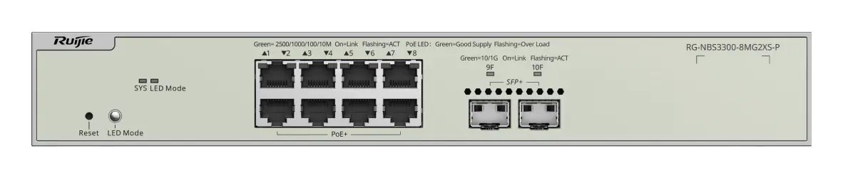 Reyee RG-NBS3300-8MG2XS-P 8 Port 2.5G Multi-Gigabit PoE+ 2×10G SFP+ Yönetilebilir Switch — görsel 3