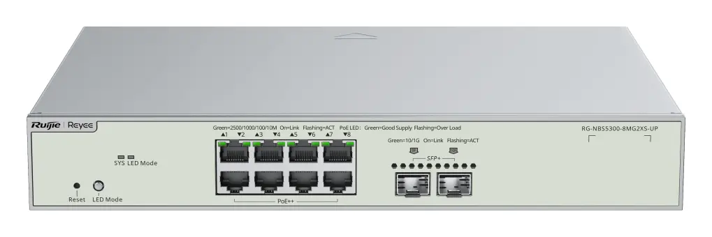Reyee RG-NBS5300-8MG2XS-UP 8 Port 2.5G Multi-Gigabit PoE++ 2×10G SFP+ L3 Yönetilebilir Switch