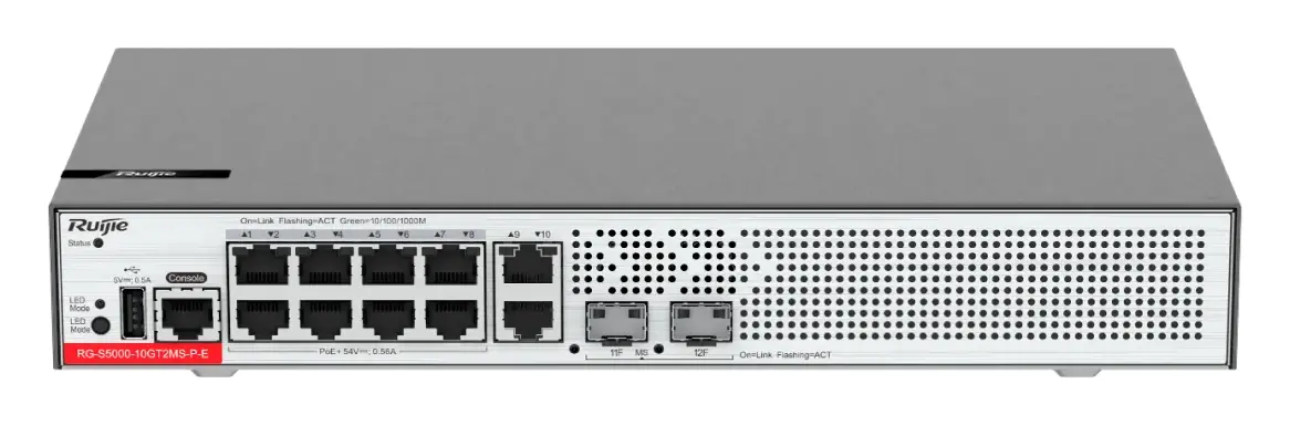 Ruijie RG-S5000-10GT2MS-P-E 10 Port Gigabit PoE+ 2×2.5G SFP L2+ Yönetilebilir Switch