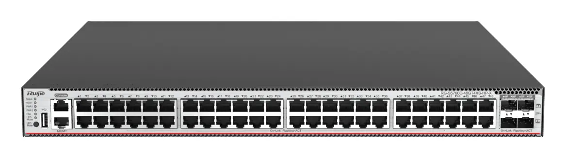 Ruijie RG-S5760C-48GT4XS-HP-X 48 Port Gigabit PoE+ 4×10G SFP+ L3 Yönetilebilir Switch