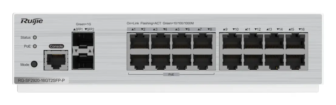 Ruijie RG-SF2920-16GT2SFP-P 16 Port Gigabit PoE+ 2×SFP Yönetilebilir Switch — görsel 5